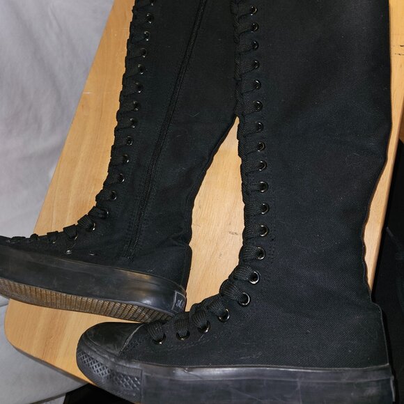 BLACK HIGHTOP TENNIS SHOES size 7 GOTH PUNK - Picture 1 of 15